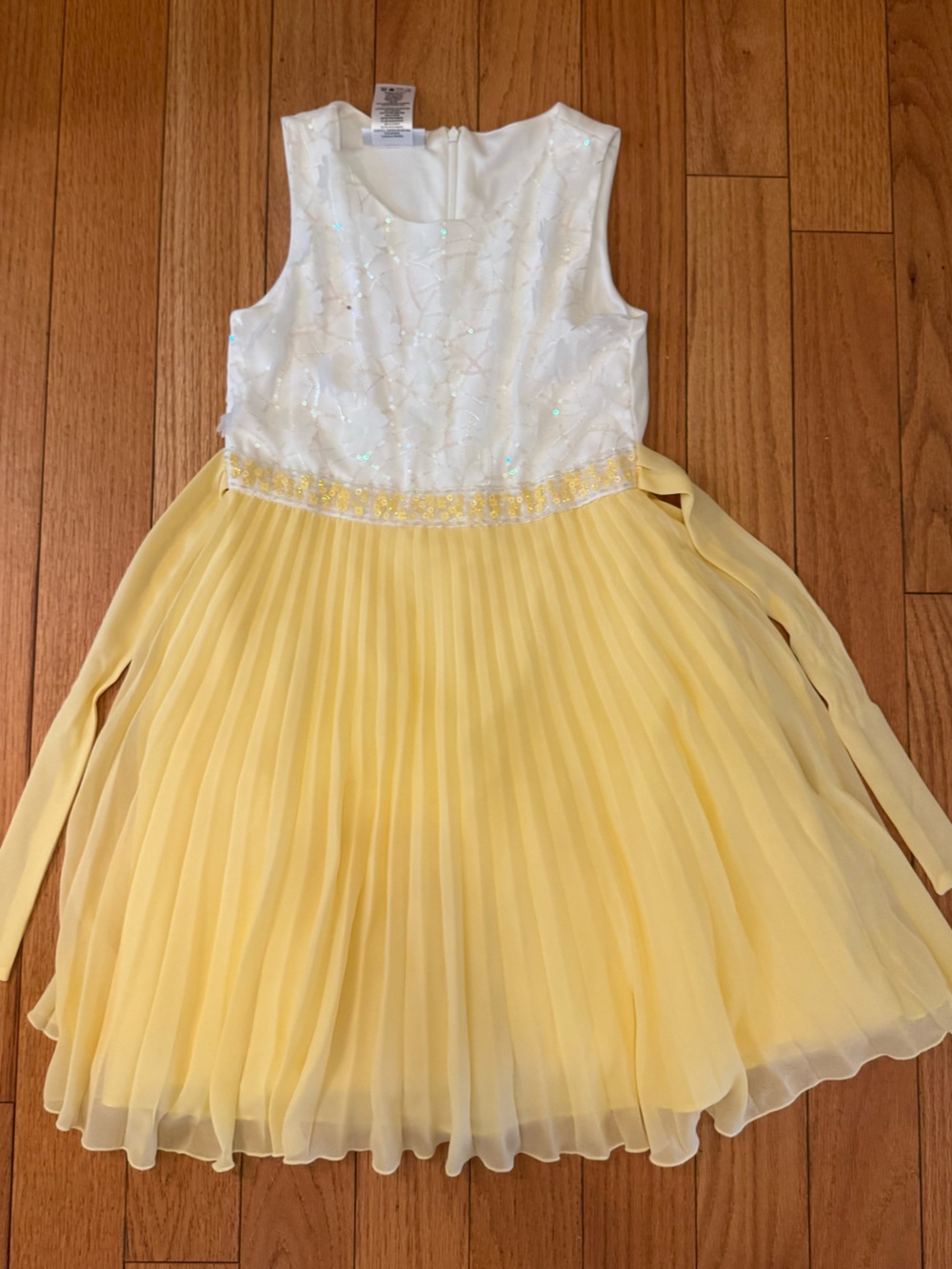 Bonnie Jean White Sequin Bodice with Yellow Pleated Skirt Girls Dress